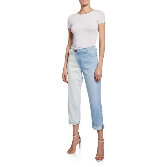 NWOT Alice + Olivia Amazing Two-Tone High-Rise Boyfriend Jeans Size 26